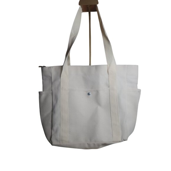 Large Canvas Tote Bag with Pockets & Zip Closure NWT Clean Girl Aesthetics NWT - Picture 7 of 12